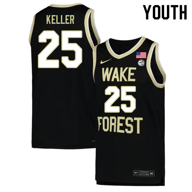 Youth #25 Zach Keller Wake Forest Demon Deacons 2022-23 College Stitchec Basketball Jerseys Sale-Bla